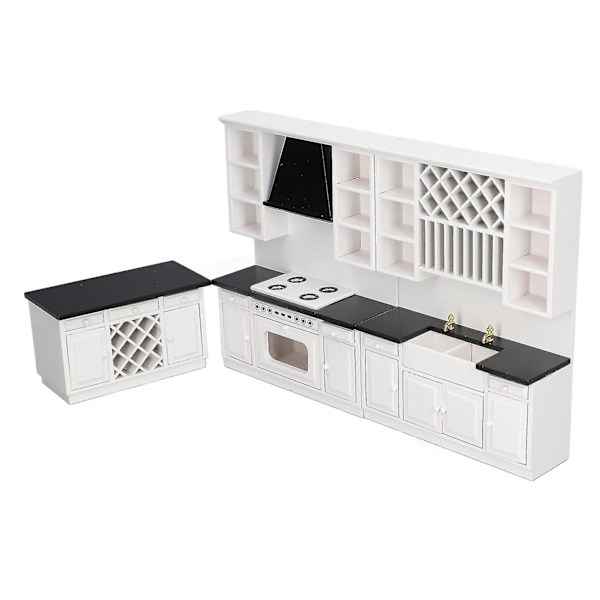 Dockhusköksskåp Set 1/12 Björkträ Miniatyr Bar Disk för Dockhus Dekoration
