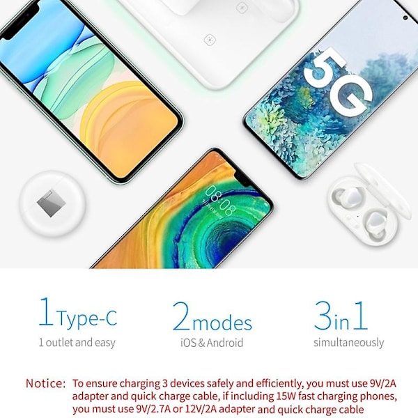 Trådlös laddare 15w Snabb Qi Trådlös Snabbladdare Stativ För Iphone 3 I 1 För Apple Watch Qi Trådlös Laddare Snabbladdare