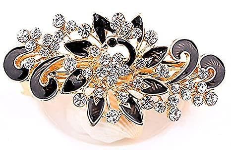 Kvindernes Lagdelte Påfugl Rhinestone Fransk Hårklemme Sort