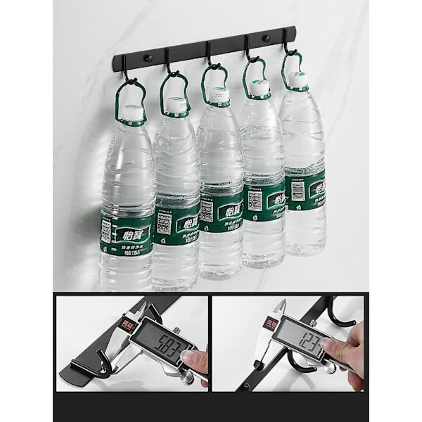 Väggmonterad handdukshållare med 5 krokar, klädkrok för kappa handdukar (37cm, svart)