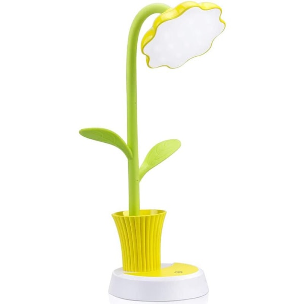 Bordlampe for barn LED Øyebeskyttelse Skrivebordslampe Dimbar nattbordslampe med berøringssensor med penneholder, gul
