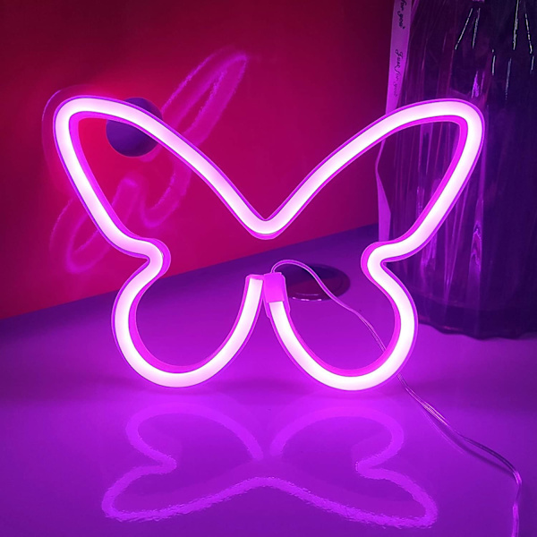 Fjärilsneon skyltar 3-AA batteridriven neonljus LED-lampor bordsdekoration flickors sovrumsväggdekor