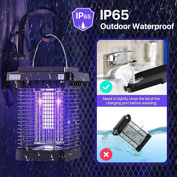 Flugdödare, Professionell Elektrisk Flugdödare med IP65 Vattentät, USB-driven Inomhus Utomhus Solmyggdödande Lampor för Camping, Vandring, Fest