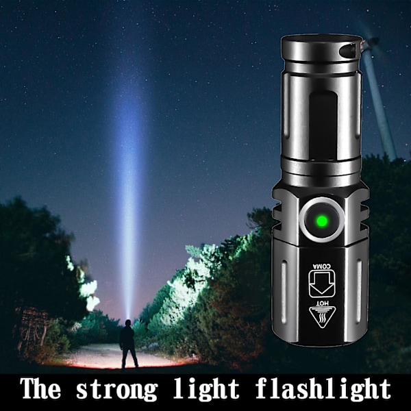 Flashlight Lighting Strong Flashlight Outdoor Household Mini Zoom Rechargeable Small Elderly Portable Long-range Hand Light（H）