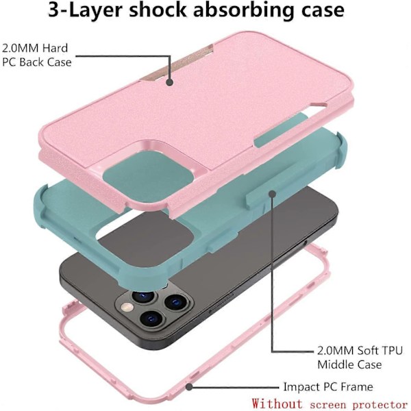 Fodral Designad för iPhone 13 Pro Max, Robust Stötsäker Skyddande Tre-Lagert Telefon Bumper Cover med Helkropps Gummipansar Bumper Dropproof Pro