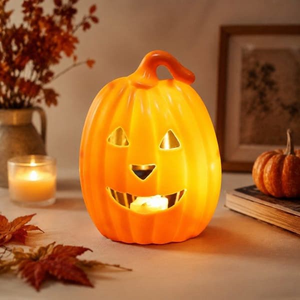 Dekorativ Lysende Græskar - VÆR - Halloween Dekoration - Dobbeltsidet hvid XXS