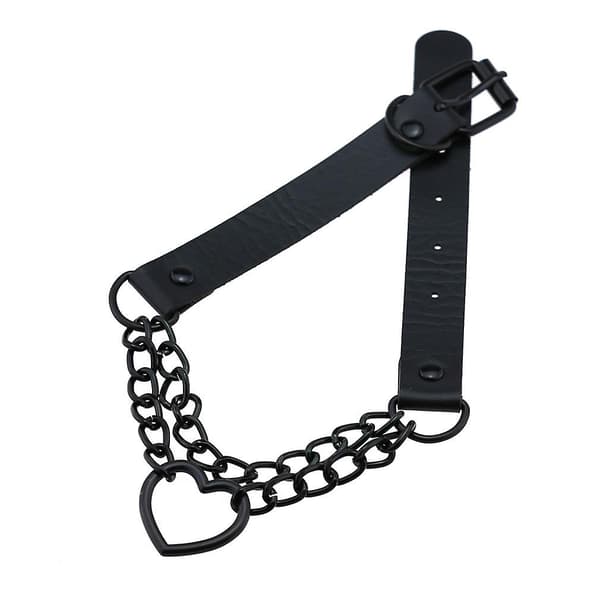 Dww-Punk PU-læder hjertehalskæde (sort), justerbar hjertehalskæde, kædehalskæde