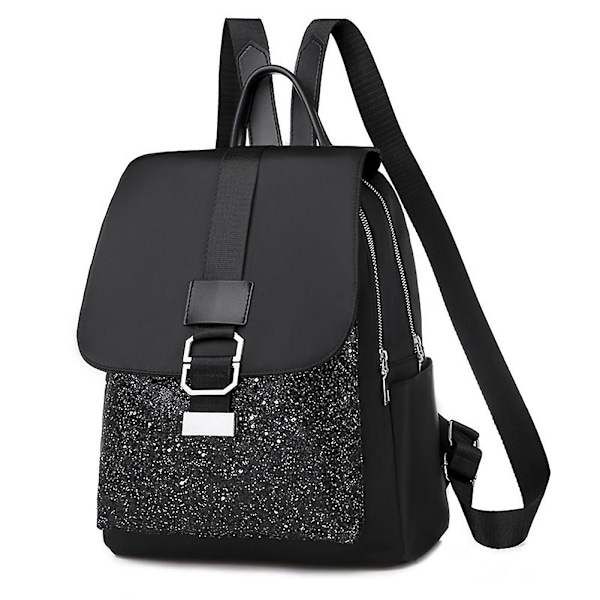 Kvinnors Ryggsäck Oxford Vattentät Resväska Mode Sequin Skolväska Glitterväskor för Flickor（Svart）