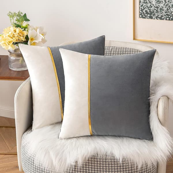 2-pack Dekorativa Sammetskuddfodral Patchwork med Guldläder Kvadrat Mjuk Solid Kuddfodral Soffa Kuddar Kuddfodral för Säng Soffa Li