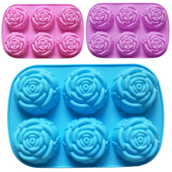 Kageform Fleksibel Non-stick Rose Blomsterform Silikoneform 6 Gitre Chokolade Geléform til Hjemmet (Pink)