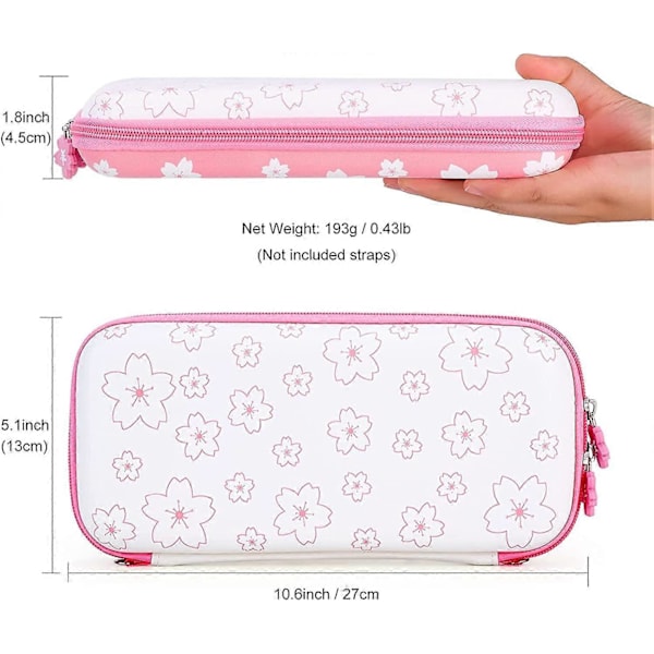 Rosa Bärväska för Nintendo Switch/Switch OLED-modell (2021) - Söt Sakura Förvaringsväska för Resor med Axelrem, Tumgrepp och Härdat Skyddsskärm