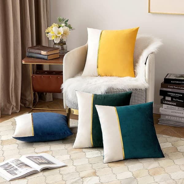 2-pack Höstdekorativa Sammetskuddfodral Patchwork med Guldläder Kvadrat Mjuk Solid Kuddfodral Soffa Kuddar Kuddfodral för Säng