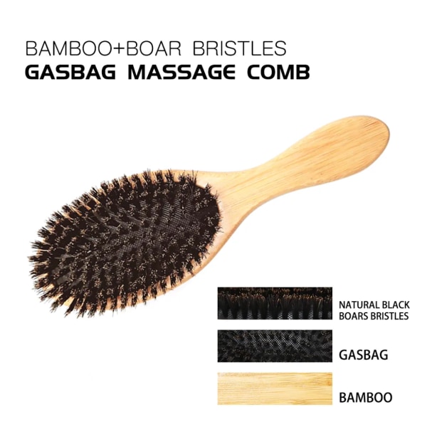 Hårborste Naturligt bambuhandtag Vildsvinsborste Antistatisk hårbotten Hårbottenpaddel Hårborste Airbag Massage Kam Hårvårdsverktyg