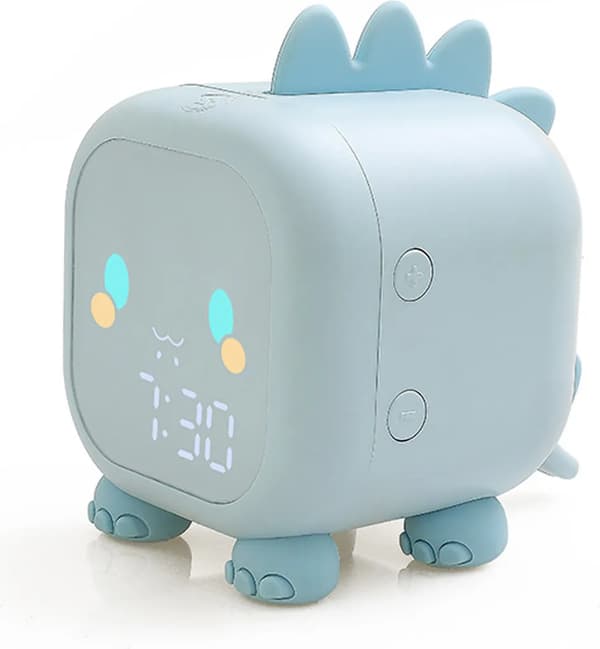 Børnevækkeur børne dinosaur vækkeur med nattelys timer 6 sæt ringetoner, blå
