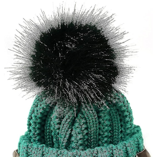 Talvinen pipo naisille, paksu fleece-tekoturkispompom-pipo