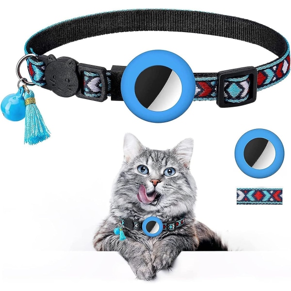 Blå - Tracker ingår ej (AirTag ingår ej) Katthalsband, katthalsband med klocka och säkerhetsstängning, justerbart katthalsband, katthalsband med låda