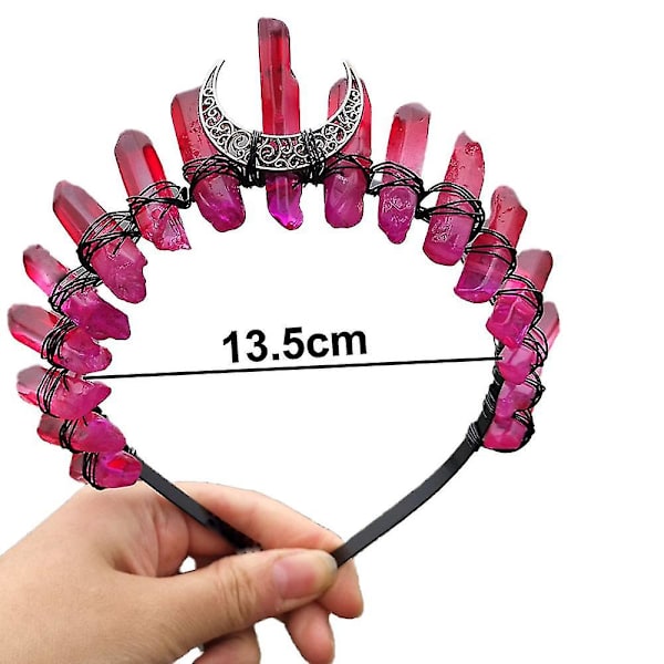 Rå krystall tiara krone pannebånd, svart kvarts rhinestone månegudinne heks hodeplagg kvinner jenter