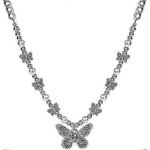 Butterfly Pärl Hoop Örhängen Halsband Tung Vintage Gotisk Punk Retro Silver Trendig Rock Cool Harajuku Halsband Små Hoop Hängande Örhängen för Egirls
