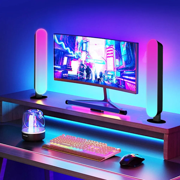 2 st röststyrda LED-ljusremsor RGB TV-bakgrundsbelysning Musiksynkroniseringsljusremsa Spellampor med fjärrkontroll