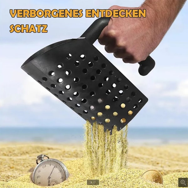 1 sett sandskuffe, hul design, ergonomisk håndtak, multifunksjonell med skala mark, spade for sand, graveverktøy, utendørs leketøy for barn