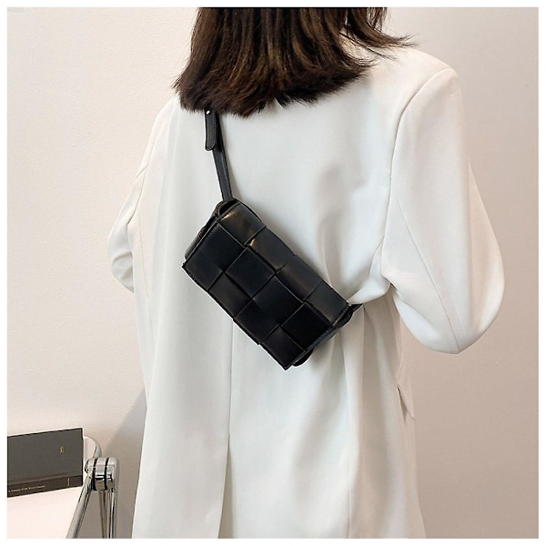 SDIGV Sort Flettet taske lille taske mode all-match bryst taske kvinde sommer messenger talje taske trendy ins mode kvinders taske(A)