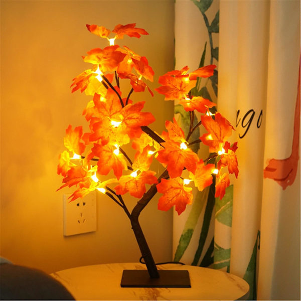 Lønneblad Tre Simulering LED Lampe Bord Ornament USB Soverom Dekorativ