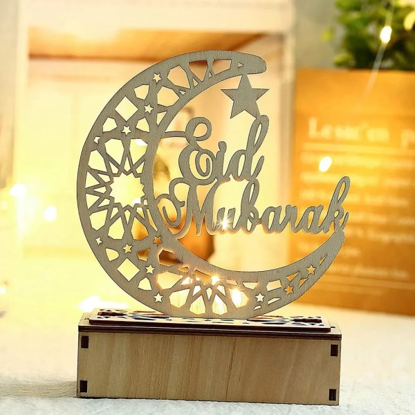 3st Ramadan Lantern LED Trä Moon Star Light Dekoration Ramadan Eid Heminredning Ramadan Dekoration