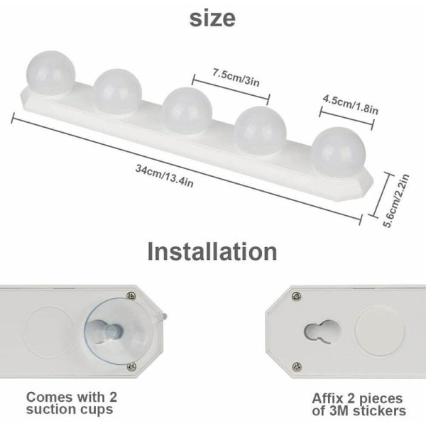 LED-meikkivalo - 5 LED-lamppua - Hollywood Style - Meikkivalo - Himmennettävä - USB - Meikkipeiliin, Kylpyhuone