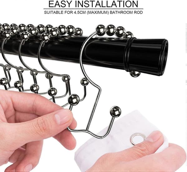 Duschdraperi Krokar Ringar, Rostfria Metall Dubbla Glidande Duschdraperi Ringar för Badrum Duschstänger Gardiner, 12-pack