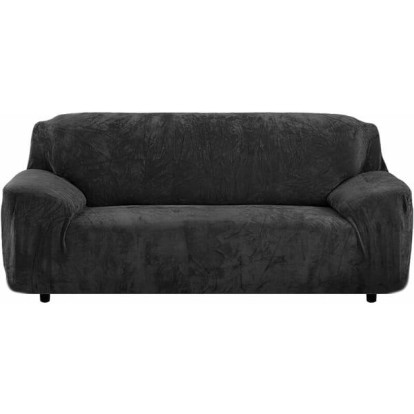 Tykke sofabetræk til 1/2/3/4 sæder Pure Color Velvet Sofa Protector Easy Fit Elastisk Stretch Sofabetræk (sort 2 sæder 145-185 cm)