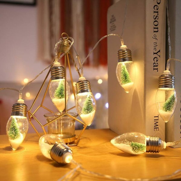 Anden dekoration til jul, julesnekulelys, 10 lysdioder, minijuletræ, snefnug-pære, lyssnor, batteridrevet,