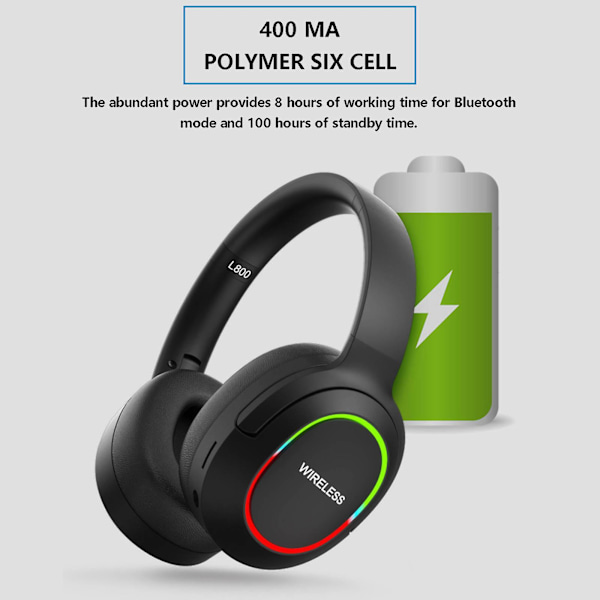 Langattomat Bluetooth-kuulokkeet LED-valaistuksella, taitettavat langattomat kuulokkeet, matala viive, mikrofoni ja hengitysvalo (Style 2)