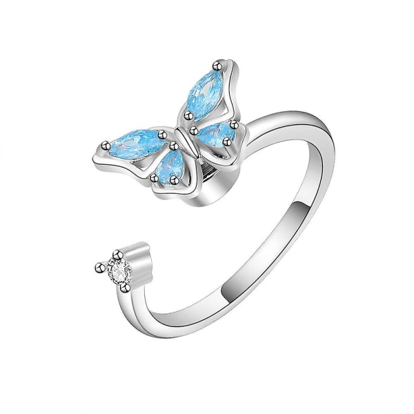 (Silver) S925 Sterling Silver Ring Justerbar öppen svängbar ring ångestavlastningsring Butterfly Swivel Ring