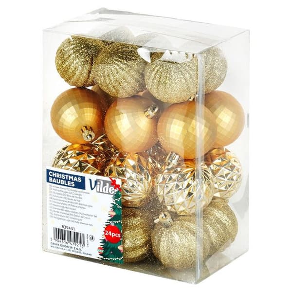 Set med 24 okrossbara julkulor - Elegant dekoration - Diameter 5 cm - Guld vit XXS