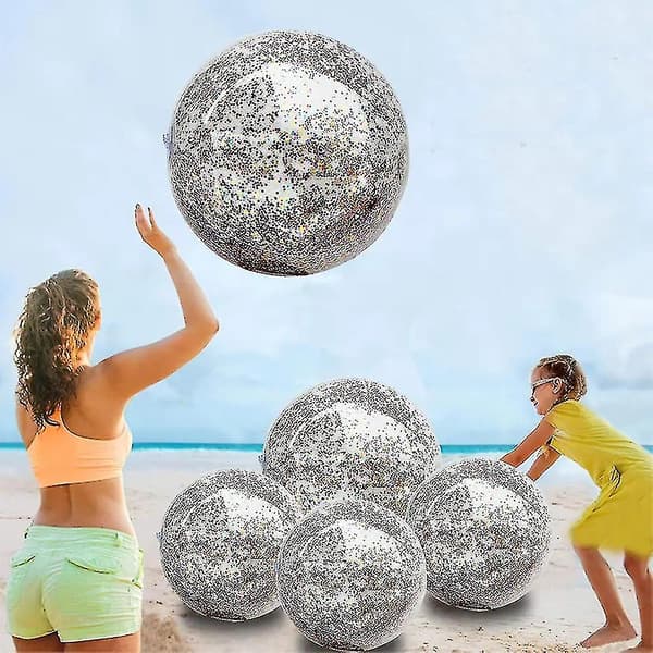 3 st 40 cm strandboll uppblåsbar strandboll glitter konfetti pool simning bubbla boll transparent fest bollar presenter (silver)