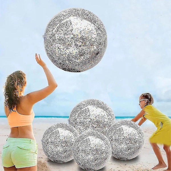 3 stk. 40 cm strandbold oppustelig strandbold glitter konfetti pool svømmeboble bold gennemsigtig festbolde gaver (sølv)