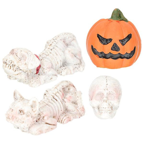 4 stk Halloween DIY mikrolandskapspynt Mini hageharpiksdekorasjoner (6,5X2,5 cm, assortert farge)