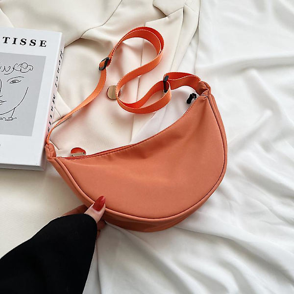 Avslappnad nylon hobo axelväska för kvinnor, axelväska med stor kapacitet, tote väska för damer, resväska, handväska, 2022, 1 st - orange