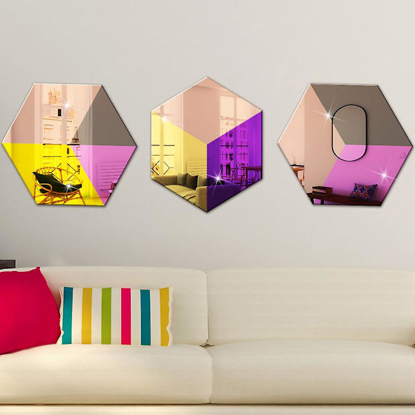 Stereo Farverige Sekskantede Geometriske Mønster Akryl Spejl Sticker Hjem Dekoration Print Væg Sticker
