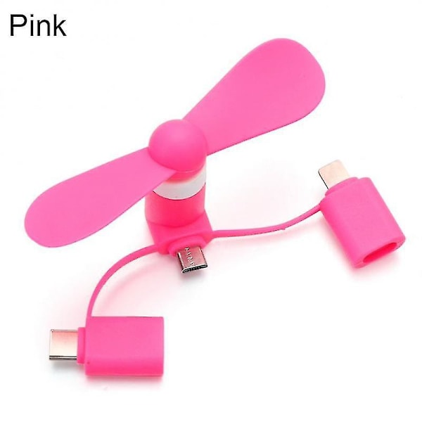 3 i 1 Reisebærbar Mobiltelefon Mini Vifte Kjøler for Android Type-c-rosa