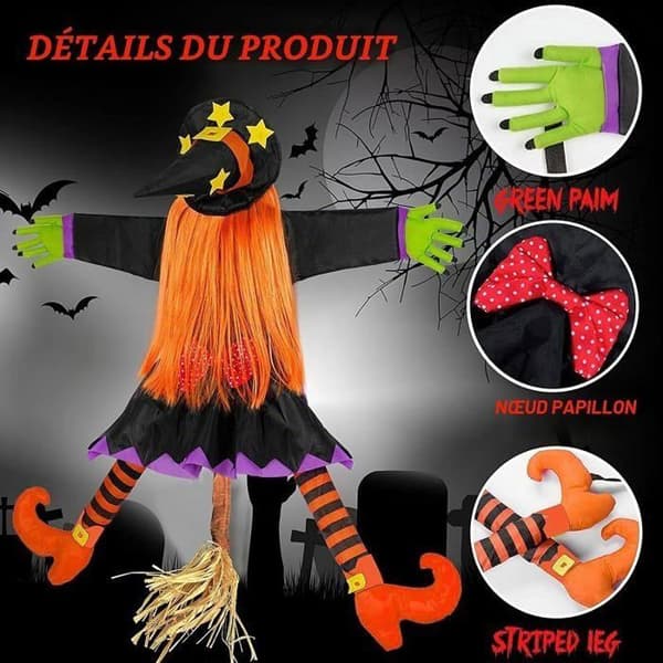 Flyvende Heks Halloween Dekoration - WINLLINEE - 100 cm - Til have - Til træstammer - Til hus - Til dør
