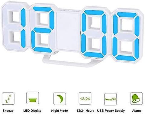 3D LED Digital Väggklocka, Sovrum Skrivbord Väggklocka, 21.5 x 8.8cm (Blå)