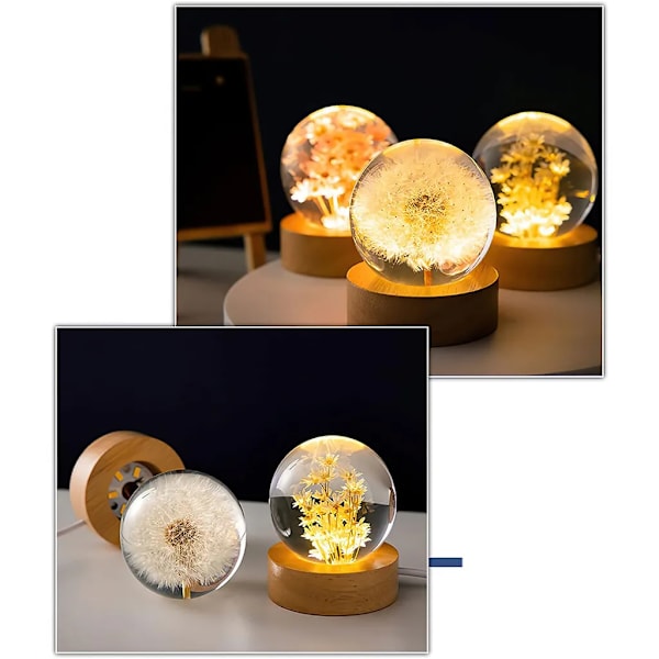 LED dekorativt lys, blomst natlys, krystal natlys, moderigtigt og smukt, krystalkuglelampe, gul tusindfryd