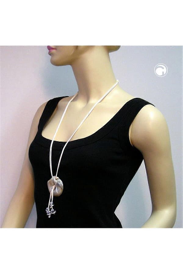 Halsband Amulett Grå-vit-brun 100cm - Gl07394