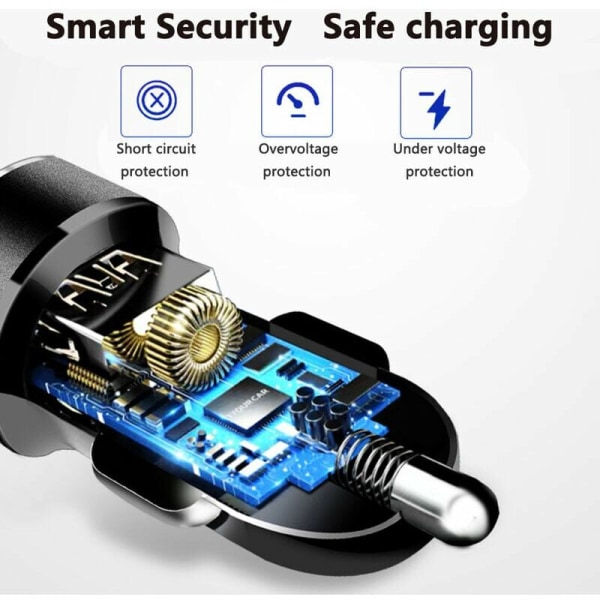 Quick Charge 3.0 Billaddare - Dubbel USB 5.4A/30W Snabbladdare för bil - QC 3.0 3A + Smart IC 2.4A Svart