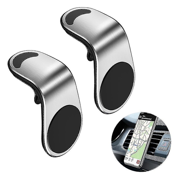 Magnetic Phone Car Mount (2 Pack), Universal Air Vent Magnetic Phone Car Mount Phone Holder For 3.5-7 Inch Mobile Phones（Silver）