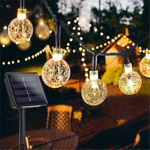 Hagesolcellelys, 50 LED 24ft 8 moduser Vanntette lysslynger Utendørs fe-lys