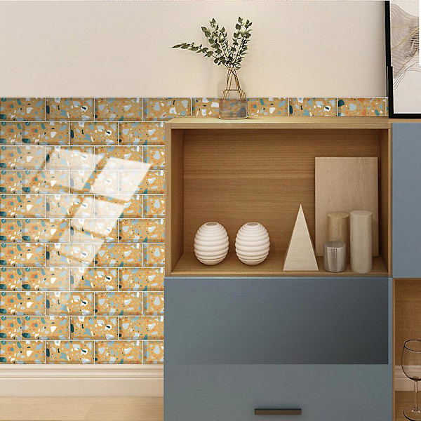 Imitation väggplattor Terrazzo plattor självhäftande kristallfilm golv klistermärken hemrenovering vägg klistermärken 24 st