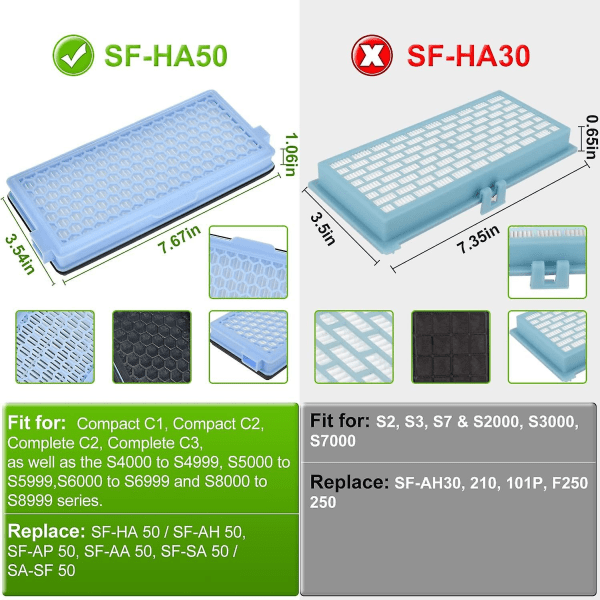 Aryavos 3-pack filter för Miele Compact C1 C2 Komplett C2 C3 S8340 Ersättningsfilter Sf-ha 50 Hepa Airclean med aktivt kol för S4000, S5000, S