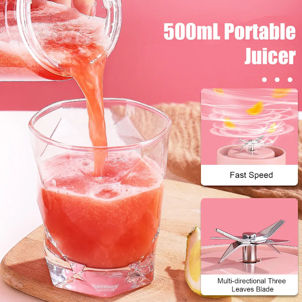 500 ml elektrisk mixer med USB-anslutning, smoothie-mixer, handhållen mixer för frukt och grönsaker